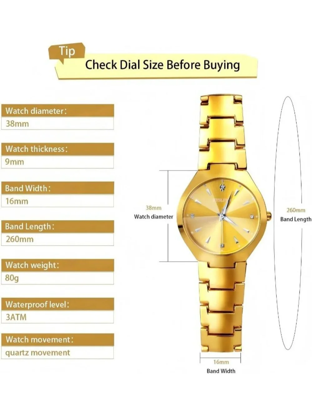 Women's Gold Analog Quartz Simple Design Band Adjustment Water Resistant Watch